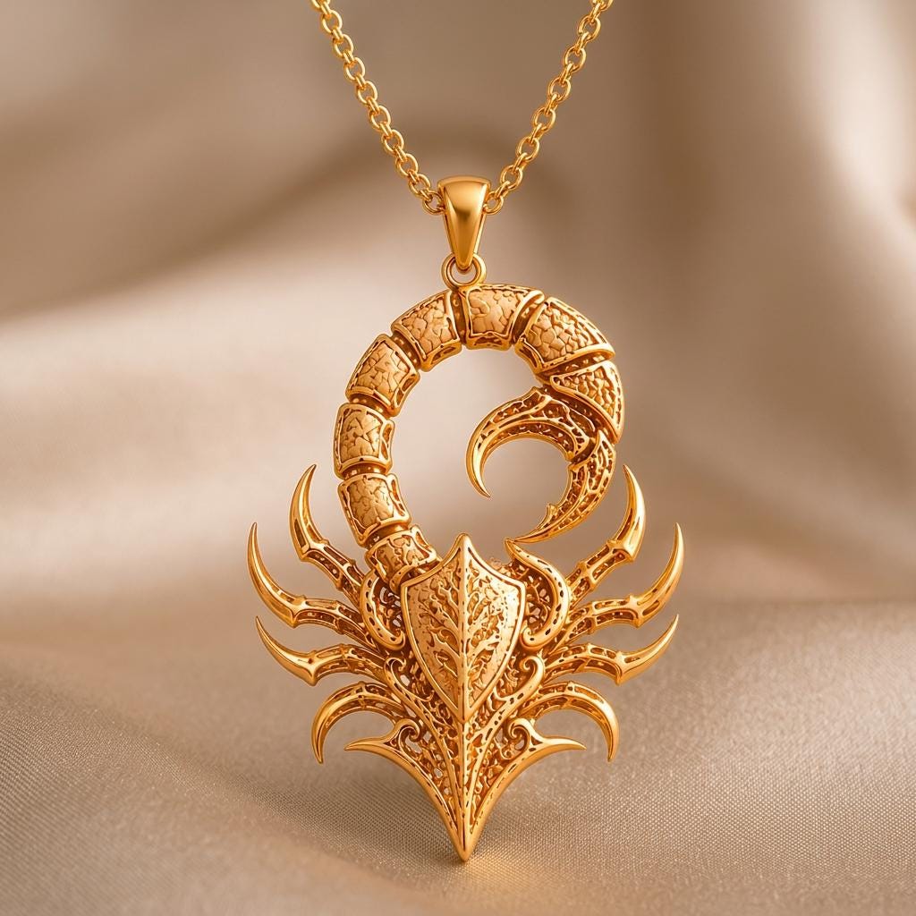 Fossil Scorpion Crest | 925 Sterling Silver for Men | Mythical Gothic Zodiac Theme | Strength Symbol Birthday Gift