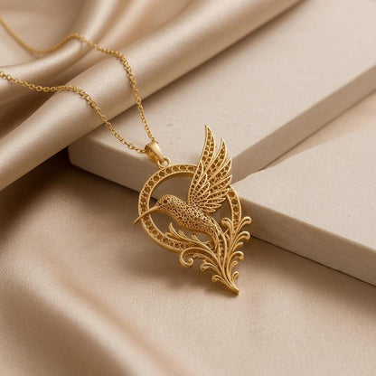 Fossil Hummingbird Halo | 925 Sterling Silver Necklace | Nature Inspired Wildlife Art | Thoughtful Gift for Her