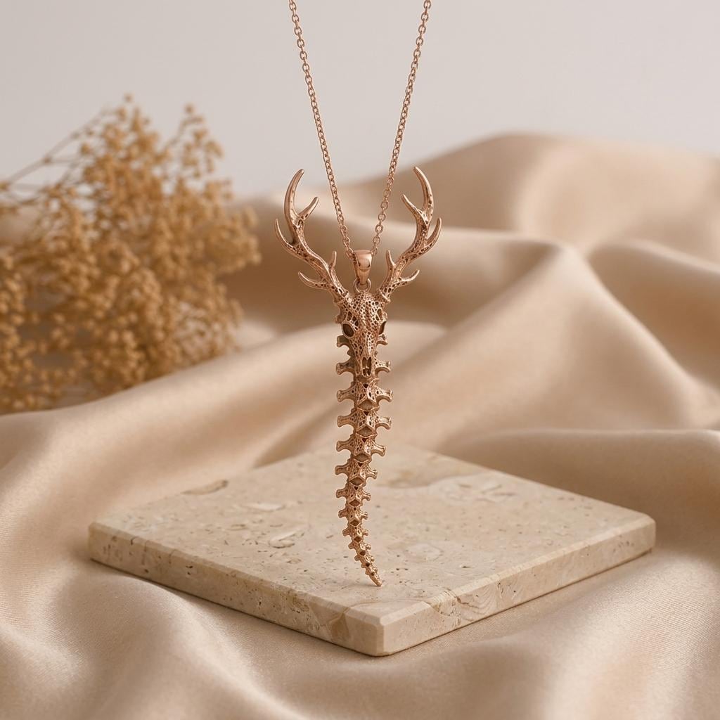 Sacred Deer Spine Necklace | 925 Sterling Silver | Nature Inspired Jewelry | Symbolic Nature Gift