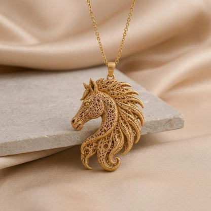 Fossil Horse Crest | 925 Sterling Silver for Her | Intricate Filigree Design | Symbolic Anniversary Gift