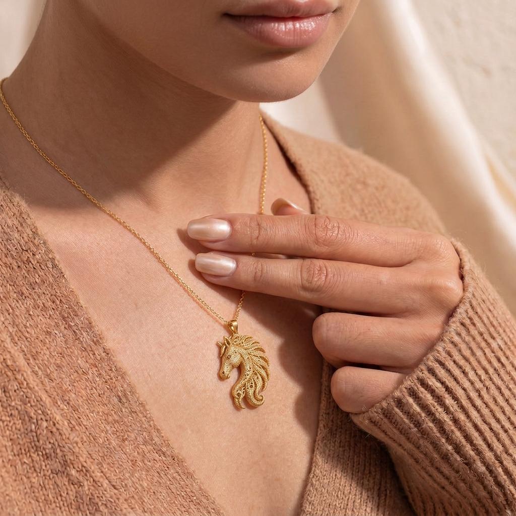 Fossil Horse Crest | 925 Sterling Silver for Her | Intricate Filigree Design | Symbolic Anniversary Gift