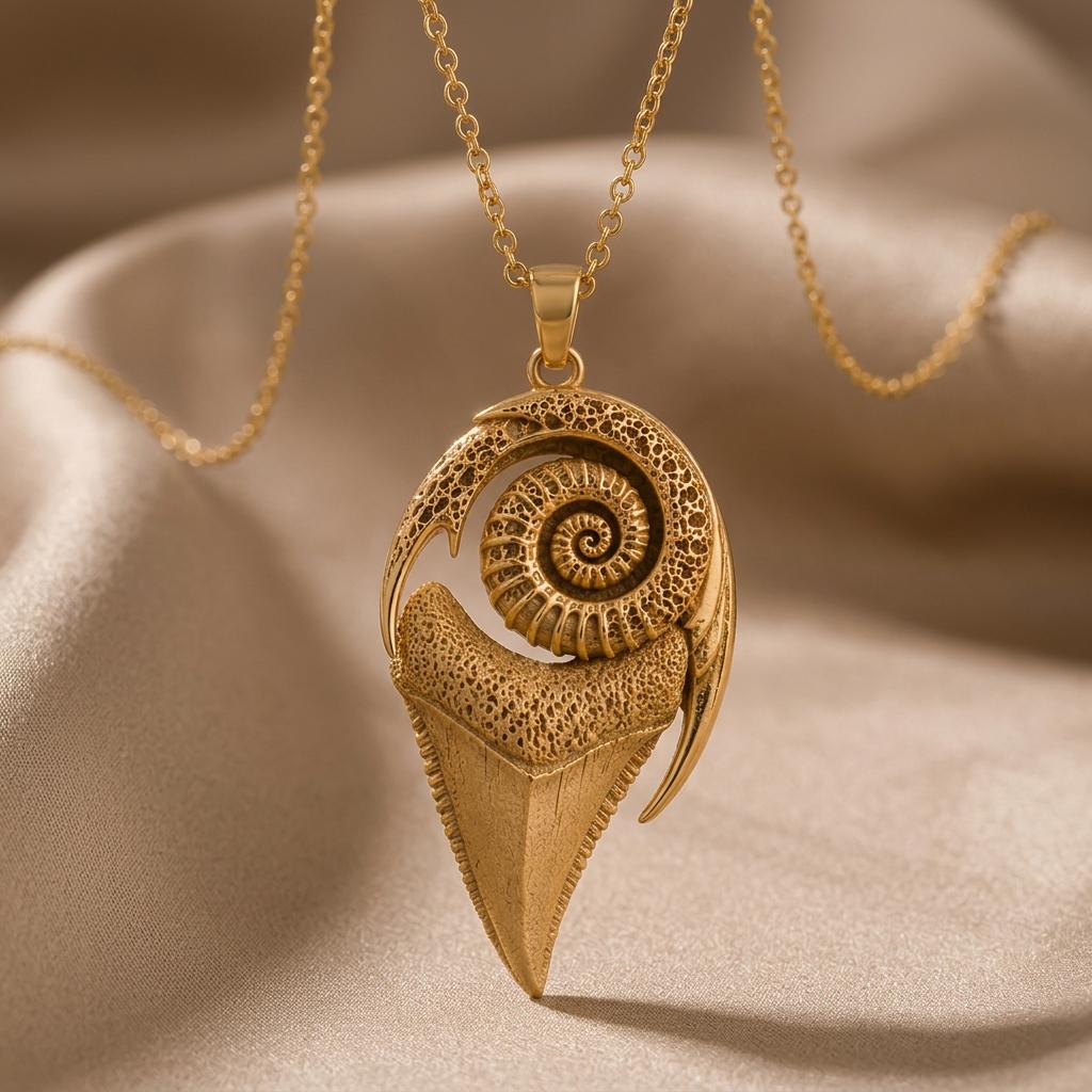 Sacred Shark Fossil pendant | Sterling Silver Jewelry | Ancient Ocean Mystical Style | Gift for Nature Lovers
