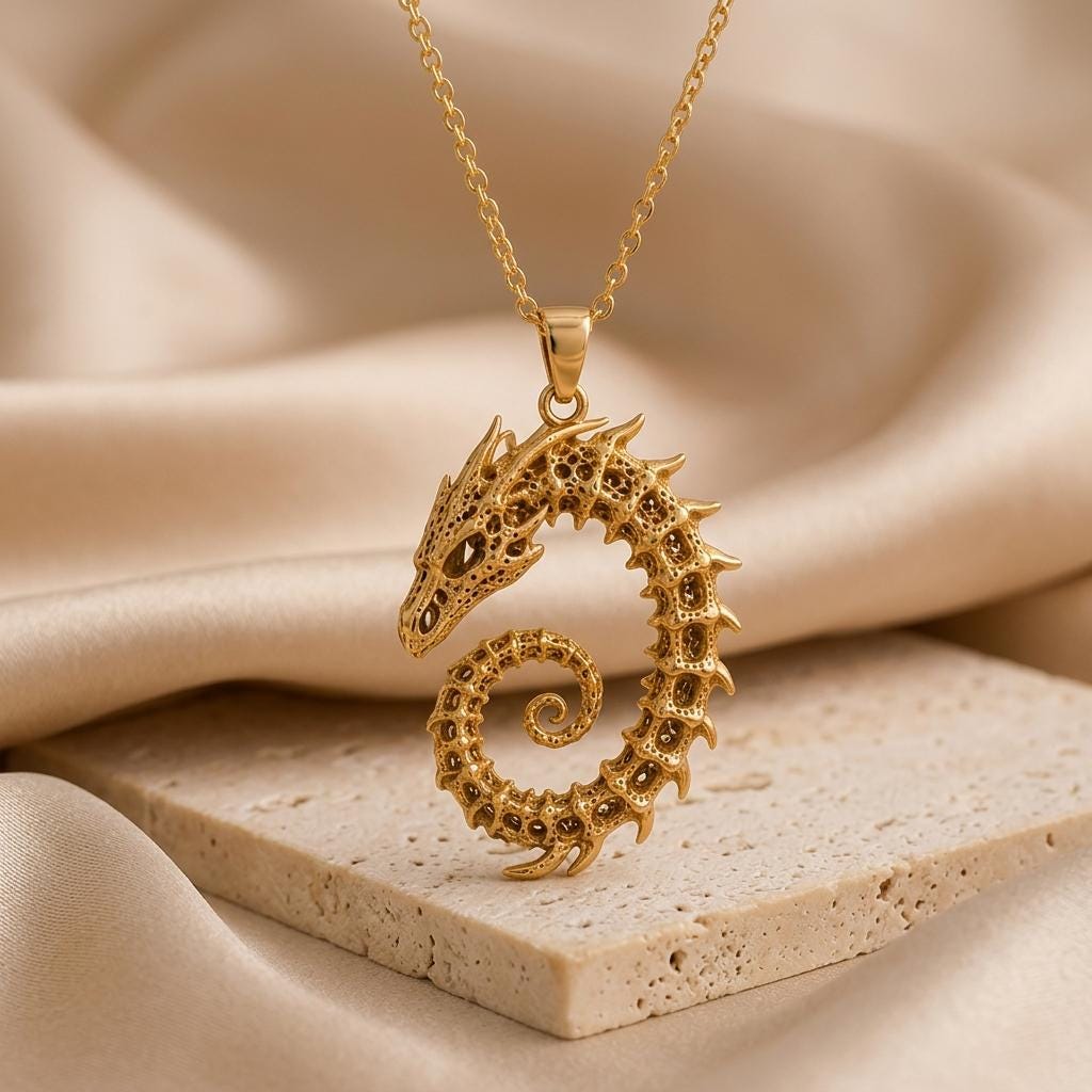 Fossil Dragon Spine Crest pendant | 925 Sterling Silver | Mythical Dragon Style | Unique Gift for Dragon Lovers