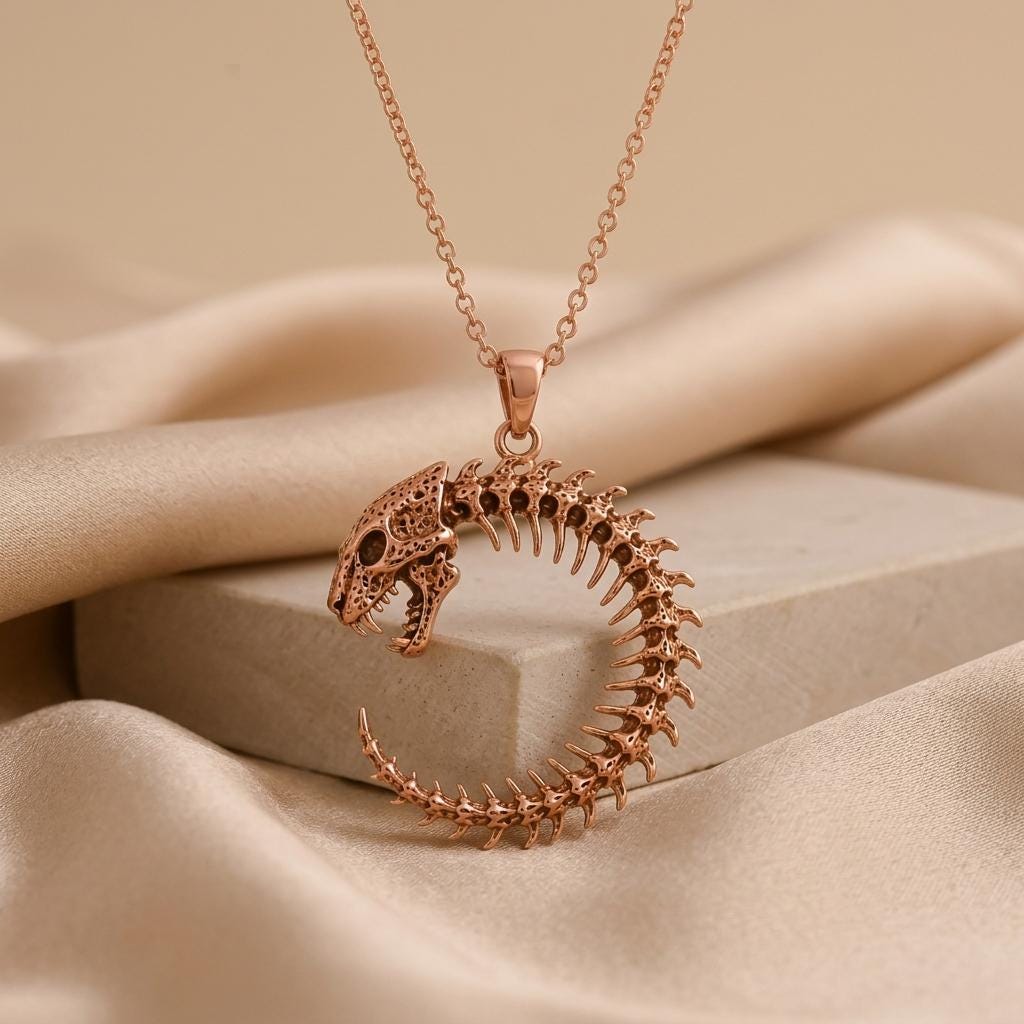 Leopard Spine Halo pendant | 925 Sterling Silver Jewelry | Gothic Animal Skeleton Style | Unique Statement Gift