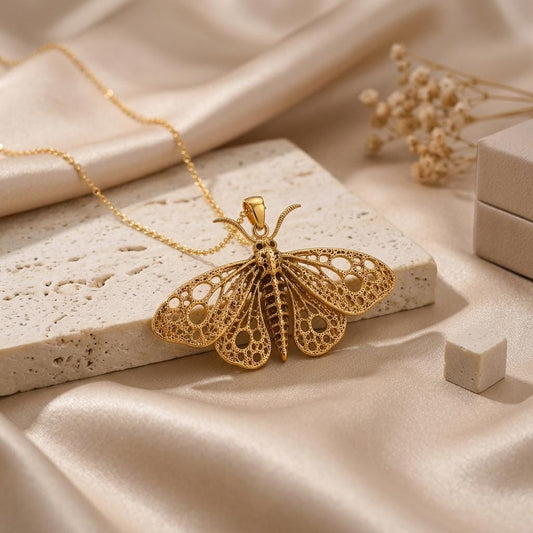 Fossil Moth Skeleton pendat | 925 Sterling Silver | Nature Inspired Filigree | Unique Gift for Her