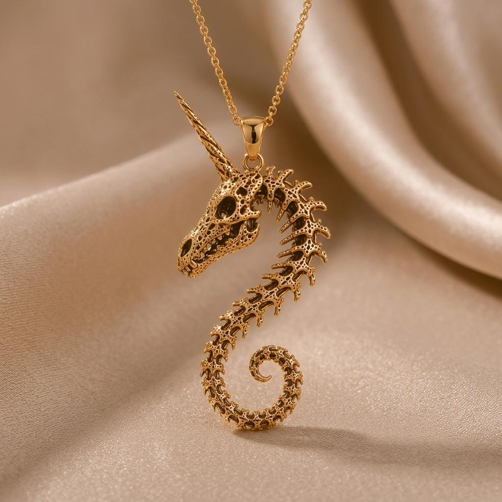 Fossil Unicorn Spine pendant | 925 Sterling Silver | Mythical Fantasy | Unique Statement Gift