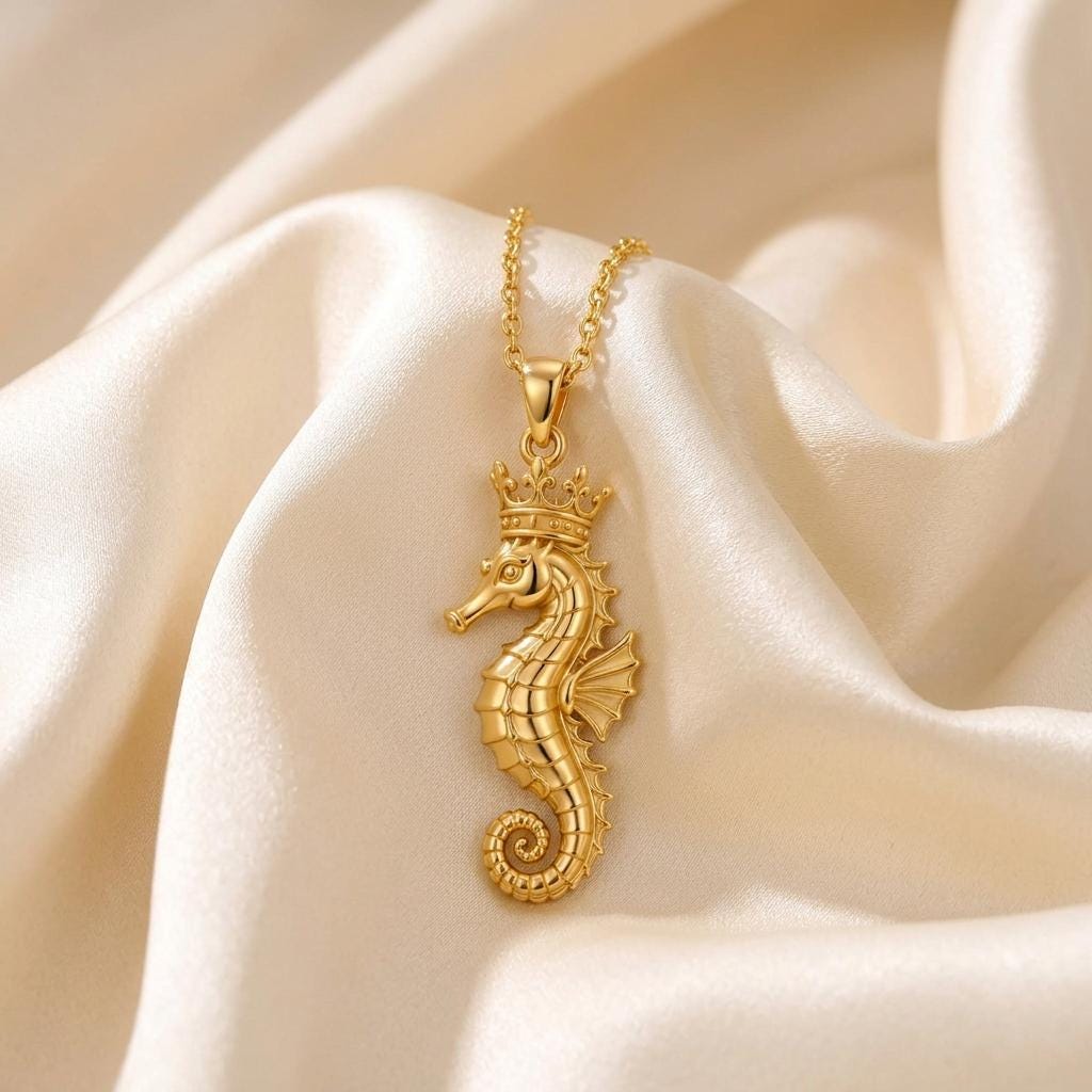 Seahorse Crown Necklace | 925 Sterling Silver | Oceanic Fantasy Theme | Symbolic Gift for Her