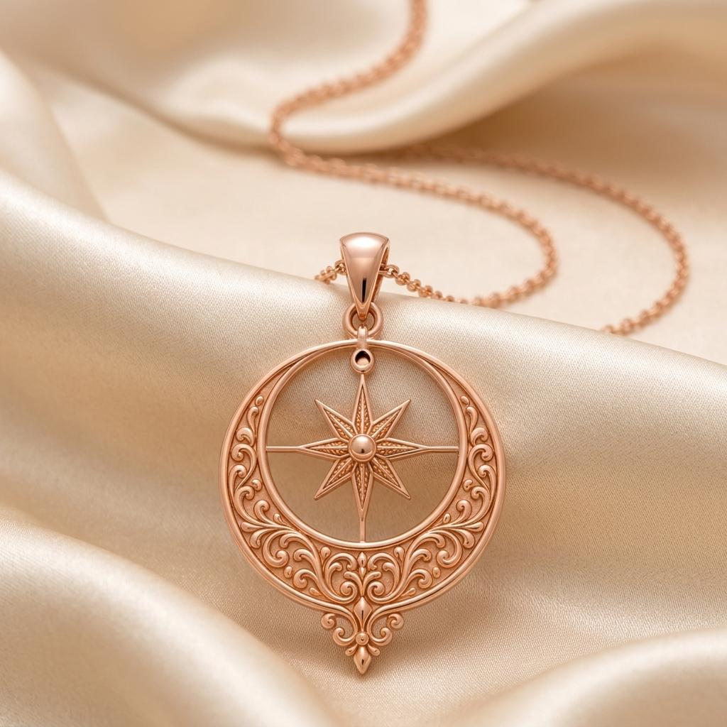 Ottoman Crescent Necklace | 925 Sterling Silver | Celestial Compass Design | Inspirational Guidance Gift