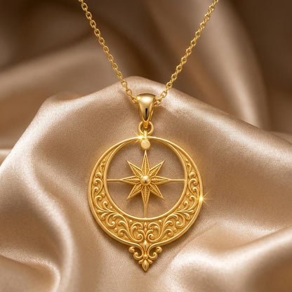 Ottoman Crescent Necklace | 925 Sterling Silver | Celestial Compass Design | Inspirational Guidance Gift