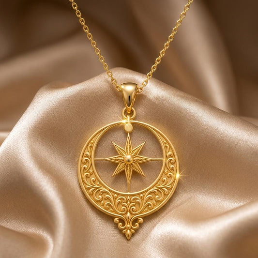 Ottoman Crescent Necklace | 925 Sterling Silver | Celestial Compass Design | Inspirational Guidance Gift