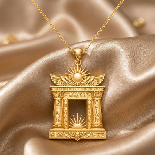 Egyptian Solar Gate Pendant | 925 Sterling Silver | Ancient Egyptian Theme | Spiritual Protection Gift
