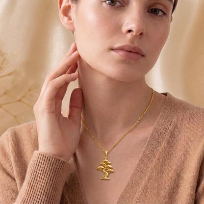 Pine Crest Bonsai Pendant | Gold Plated Sterling Silver | Zen Botanical Theme | Growth & Harmony Gift