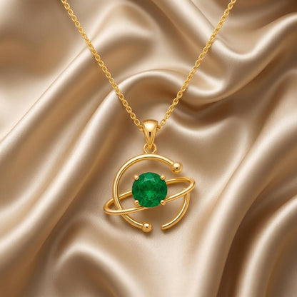 Floating Orbit Necklace | 925 Sterling Silver Emerald | Celestial & Elegant | Meaningful Occasion Gift