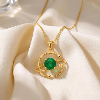 Floating Orbit Necklace | 925 Sterling Silver Emerald | Celestial & Elegant | Meaningful Occasion Gift