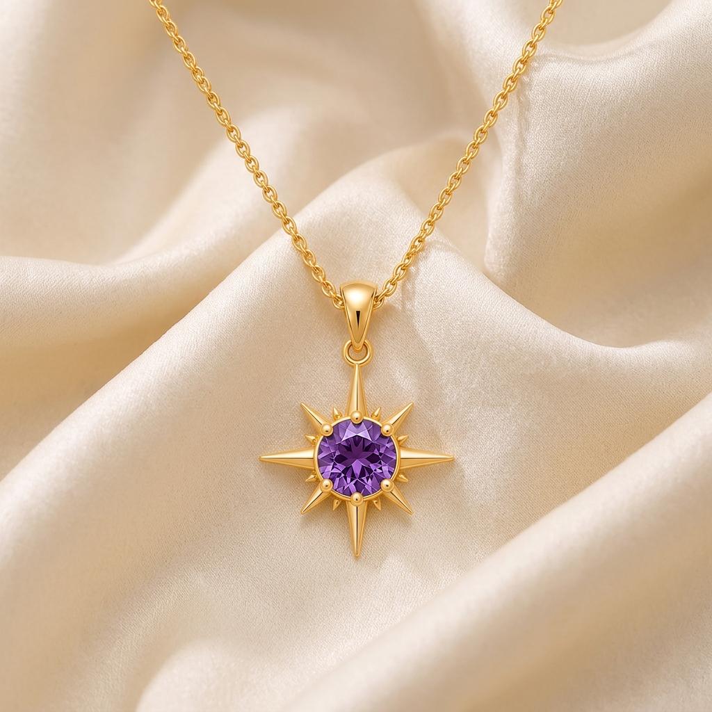 North Star Core Necklace | 925 Sterling Silver, Amethyst | Celestial Guiding Star Theme | Meaningful Gift for Her