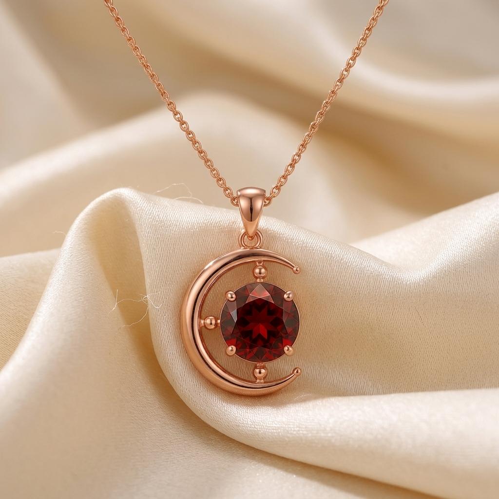 Lunar Eclipse Pendant | Sterling Silver Red Gemstone | Celestial Cosmic Design | Meaningful Gift for Her