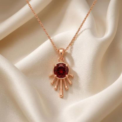 Sun Drop Pendant | 925 Sterling Silver & Garnet | Radiant Sunburst Design | Empowerment - Celebration Gift