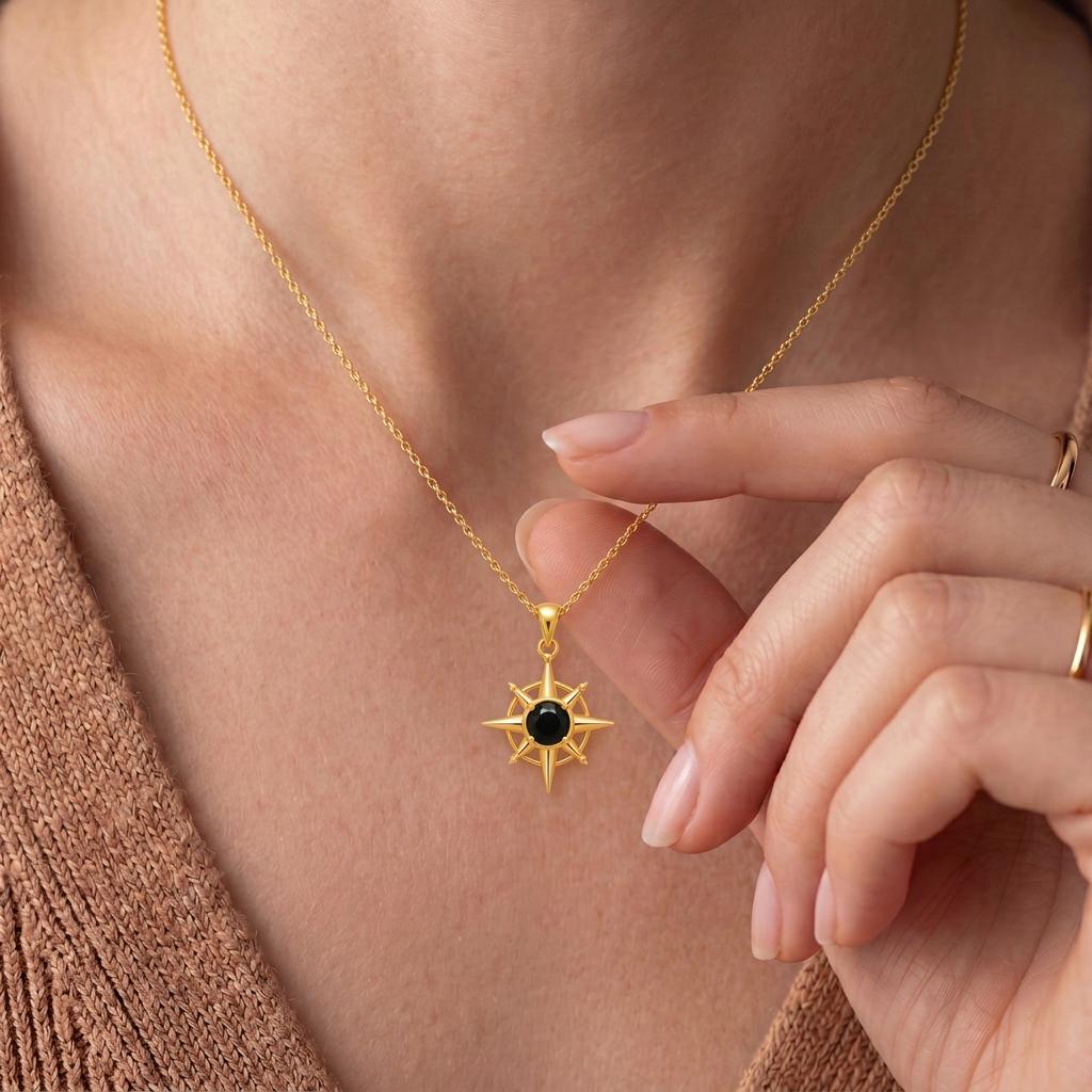 Compass Gem Pendant | 925 Sterling Silver | Symbolic Guidance | Inspirational Gift