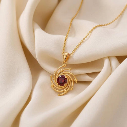 Spiral Galaxy Core Pendant | 925 Sterling Silver Red Gemstone | Celestial Galaxy Inspired Jewelry | Meaningful Gift for Her