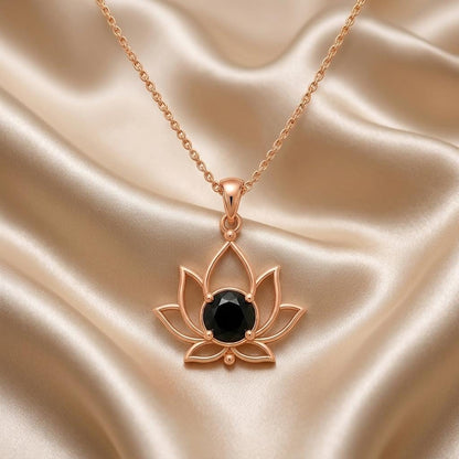Floating Lotus Stone Necklace | Gold Plated Sterling Silver | Spiritual Lotus Design | Mindfulness Gift