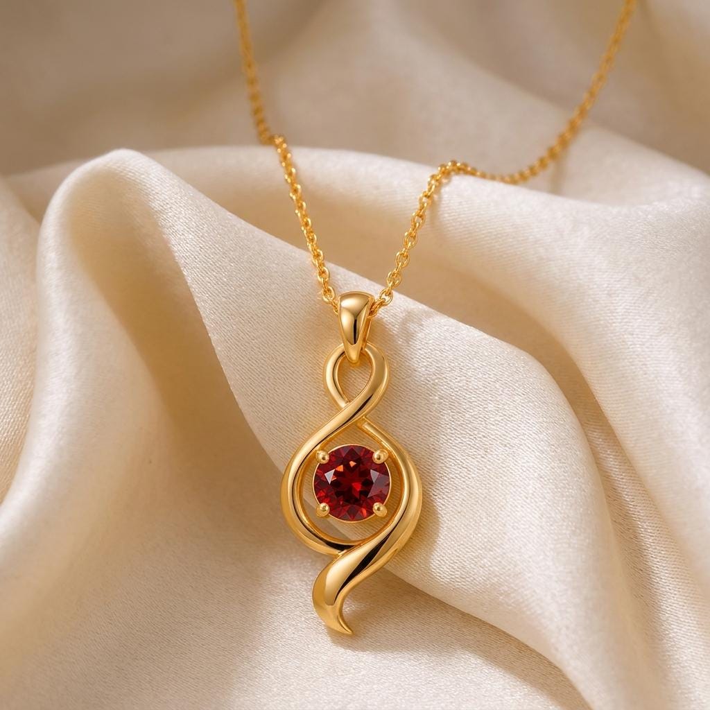 Ribbon Stone Necklace | 925 Sterling Silver | Elegant Swirl Design | Thoughtful Special Occasion
