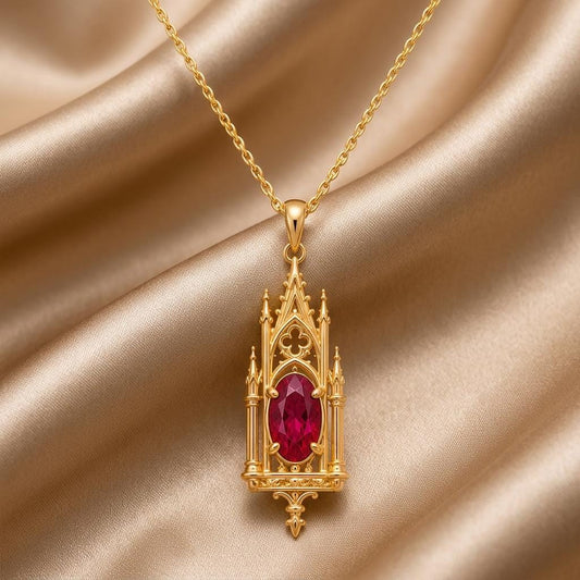 Front view of Crystal Tower Pendant | 925 Sterling Silver Jewelry | Gothic Architectural Design | Unique Gift for Her in 925 sterling silver