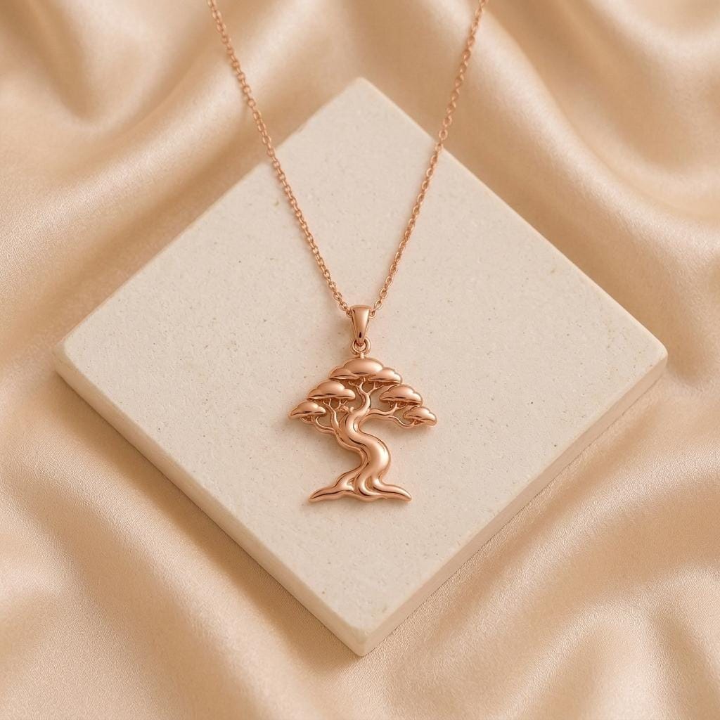 Ficus Flow Necklace | Gold Plated Sterling Silver | Nature Inspired Tree Design | Symbolic Nature Gift