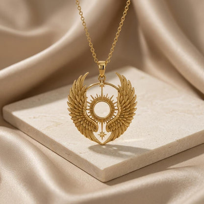 Seraph Wing Halo Pendant | 925 Sterling Silver | Angelic Celestial Design | Symbolic Protection Gift