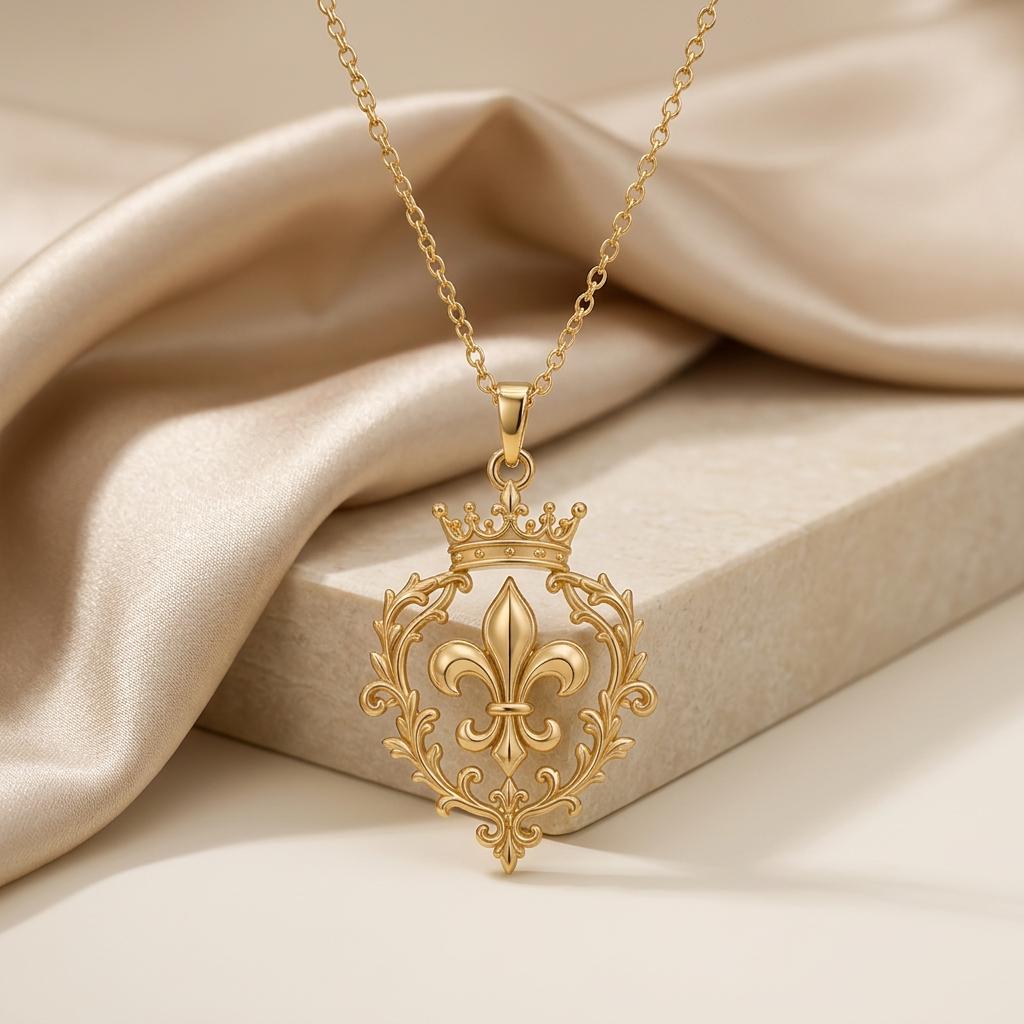 Sovereign Fleur Crest Pendant | 925 Sterling Silver | Royal Heraldry Jewelry | Empowerment Gift for Her