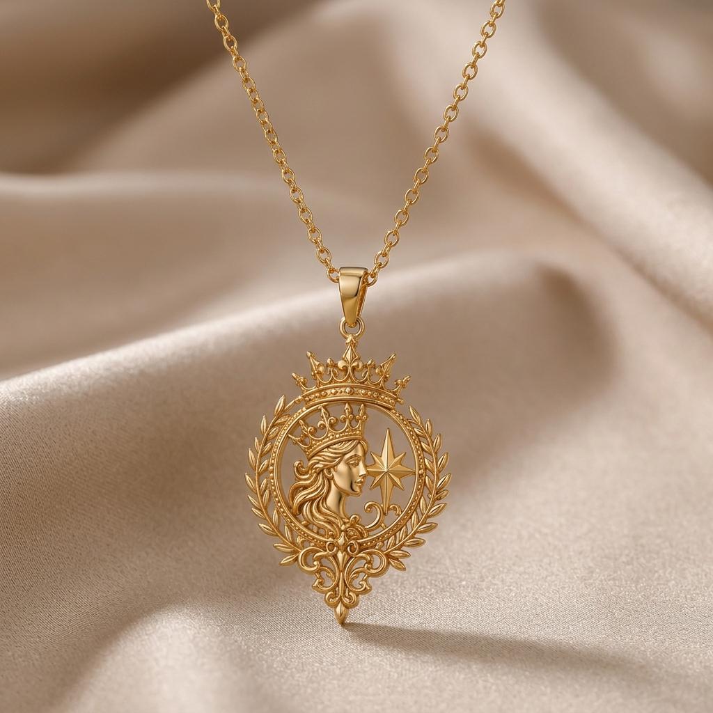 Celestial Queen Emblem Pendant | 925 Sterling Silver | Regal Celestial Design | Empowerment Gift