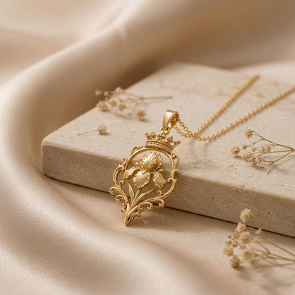 Noble Iris Throne Necklace | 925 Sterling Silver | Regal Floral Design | Meaningful Gift for Her