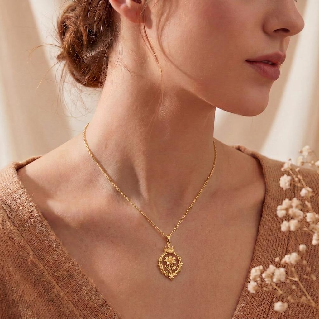 Victorian Crown Bloom Necklace | 925 Sterling Silver | Regal Botanical Style | Elegant Gift for Her