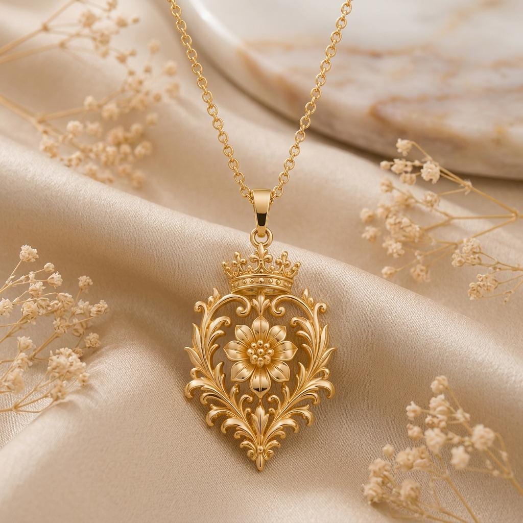Golden Dynasty Bloom Necklace | 925 Sterling Silver | Regal Floral Design | Elegant Gift for Her