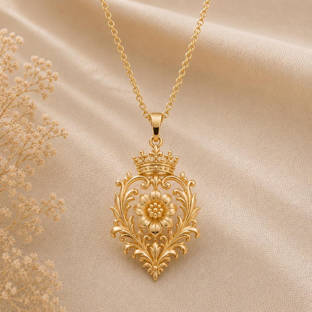 Golden Dynasty Bloom Necklace | 925 Sterling Silver | Regal Floral Design | Elegant Gift for Her