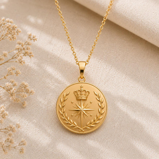 Front view of Crowned Aurora Relic Necklace | Sterling Silver Necklace | Regal Celestial Theme | Meaningful Keepsake Gift in 925 sterling silver