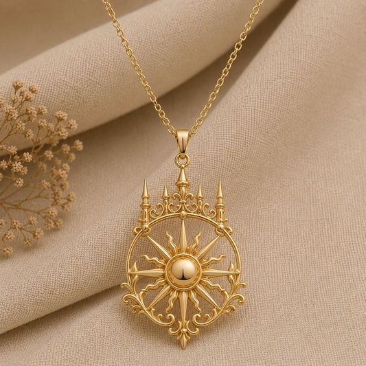 Royal Sunspire Necklace | Sterling Silver Necklace | Regal Sun Motif | Thoughtful Gift for Her