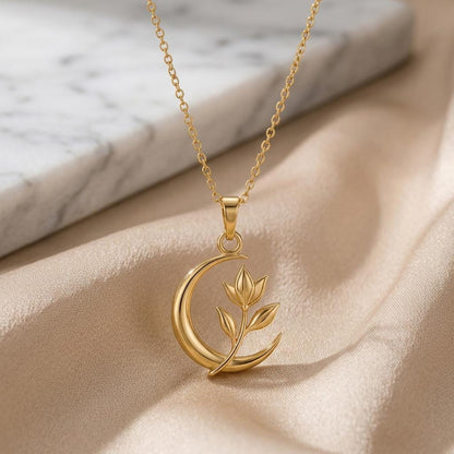 Lunar Petal Pendant | 925 Sterling Silver Necklace | Celestial Botanical Style | Thoughtful Gift for Her