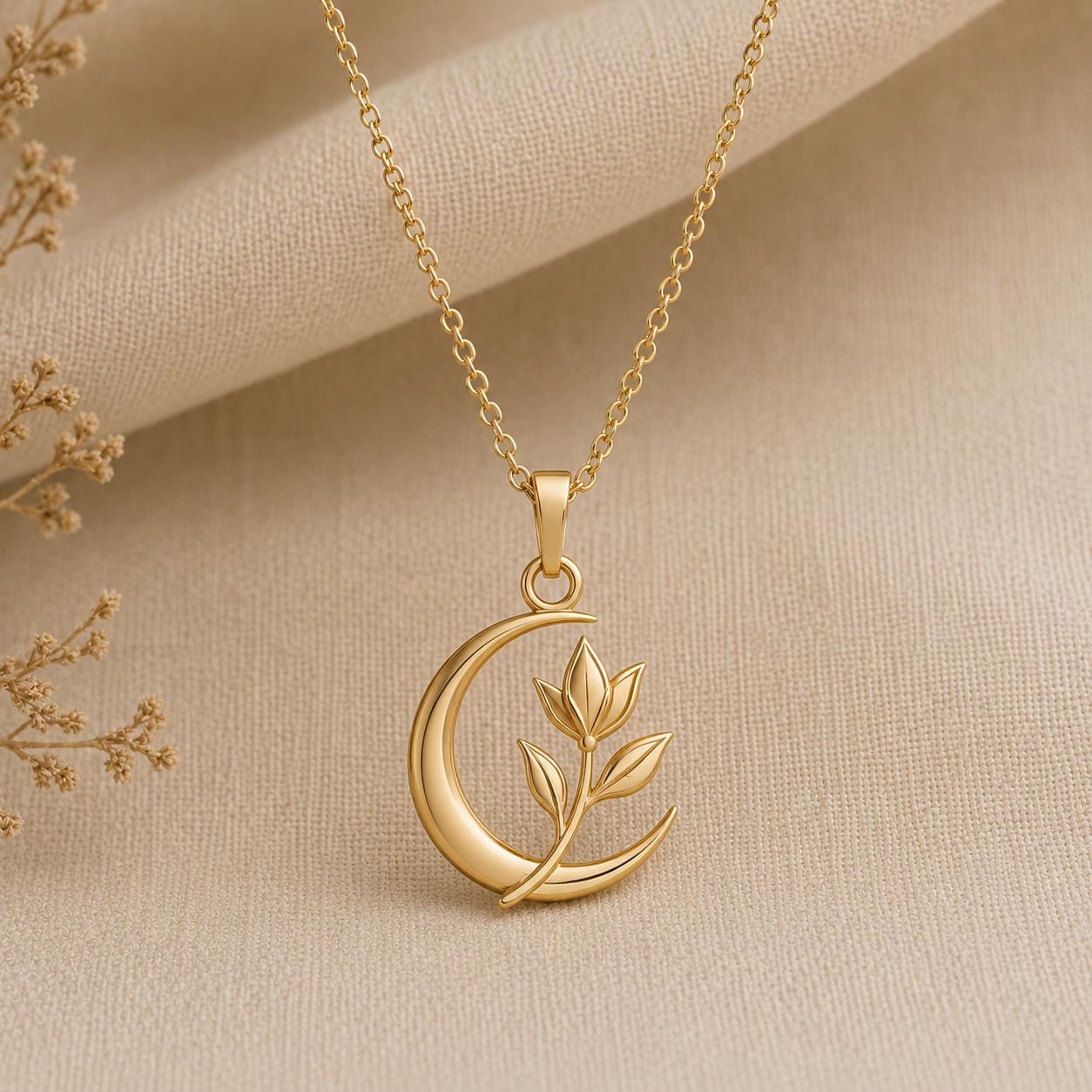 Lunar Petal Pendant | 925 Sterling Silver Necklace | Celestial Botanical Style | Thoughtful Gift for Her