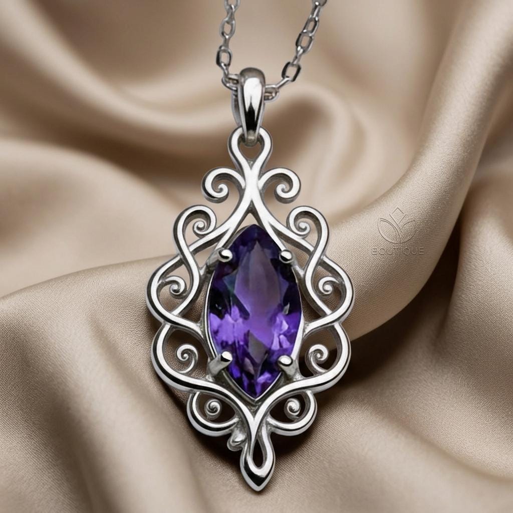 Ethereal Scroll Birthstone Necklace | Sterling Silver Birthstone | Ethereal Scrollwork Design | Meaningful Milestone Gift