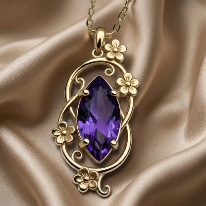 Floral Orbit Birthstone Necklace | Amethyst Birthstone | Elegant Floral Design | Meaningful Birthday Gift
