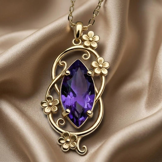 Floral Orbit Birthstone Necklace | Amethyst Birthstone | Elegant Floral Design | Meaningful Birthday Gift