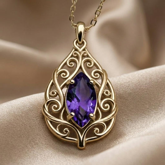 Celestial Vine Birthstone Necklace | 925 Sterling Silver Amethyst | Ornate Vine Celestial Style | Meaningful Birthday Gift
