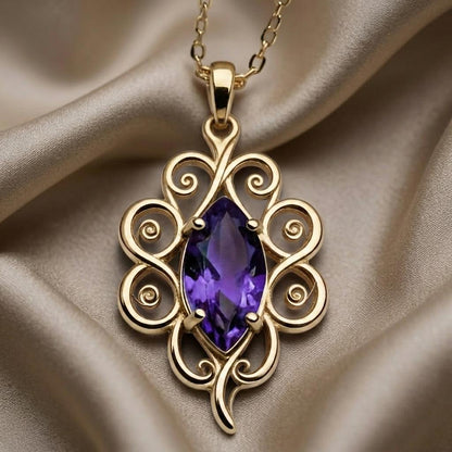 Moonvine Birthstone Necklace | 925 Silver Amethyst Birthstone | Nature Inspired Scrollwork Design | Birthday Anniversary Gift for Her