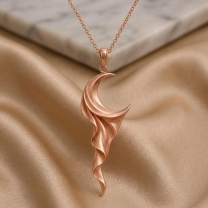 Lunar Silk Necklace | 925 Sterling Silver for Women | Celestial Flowing Silk Design | Elegant Gift for Her