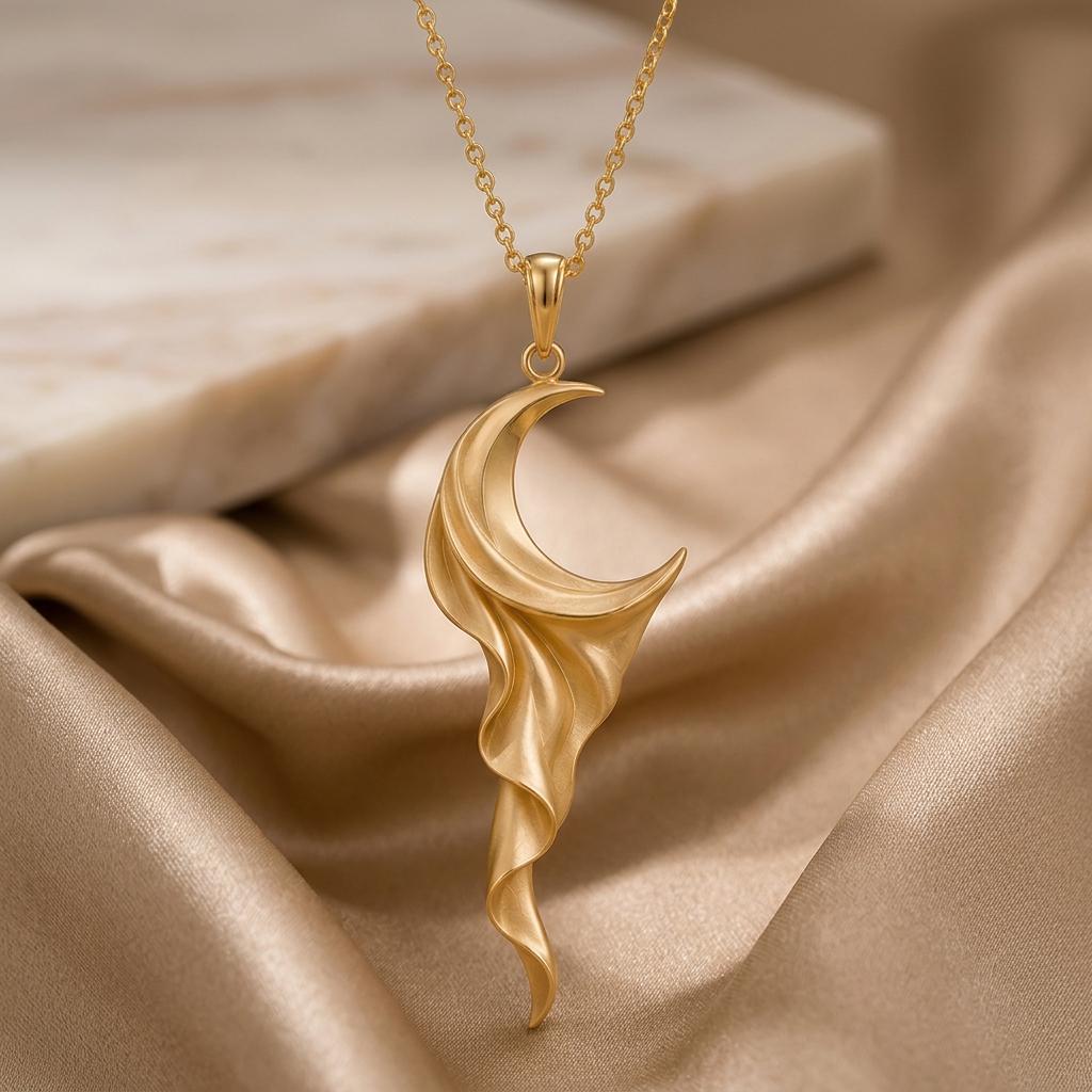 Lunar Silk Necklace | 925 Sterling Silver for Women | Celestial Flowing Silk Design | Elegant Gift for Her