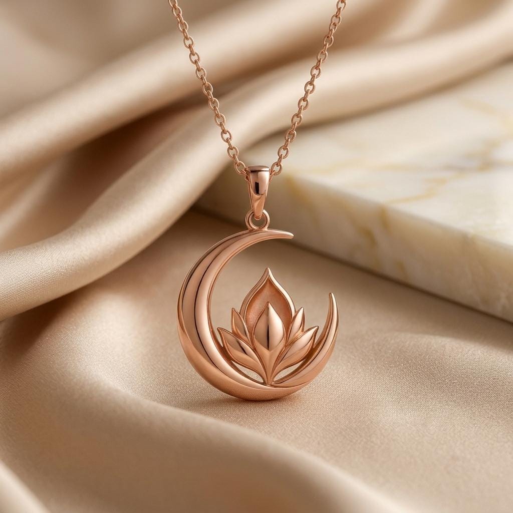 Moon Petal Crest | 925 Sterling Silver | Celestial Lotus Design | Meaningful Gift for Her