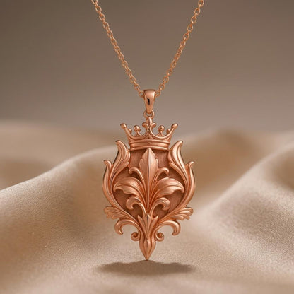 Royal Lily Crest | 925 Sterling Silver Necklace | Regal Ornate Design | Meaningful Gift for Her
