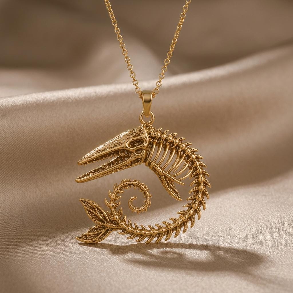 Ancient Whale Fossil pendant | 925 Sterling Silver | Paleontology Inspired Jewelry | Unique Statement Gift