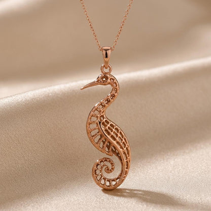 Fossil Crane Pendant | Sterling Silver Necklace | Filigree Bird Design | Symbolic Nature Gift