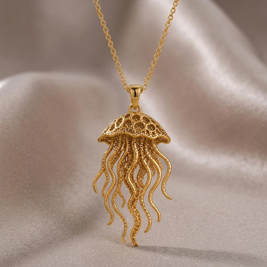 Close-up of handmade Fossil Jellyfish Halo | 925 Sterling Silver | Oceanic Charm | Thoughtful Gift